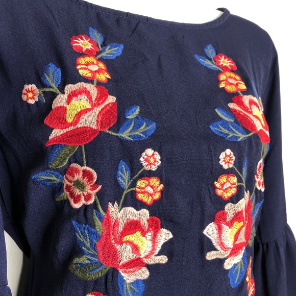 Flying Tomato Embroidered Navy Bell Sleeve Dress - Picture 3 of 6
